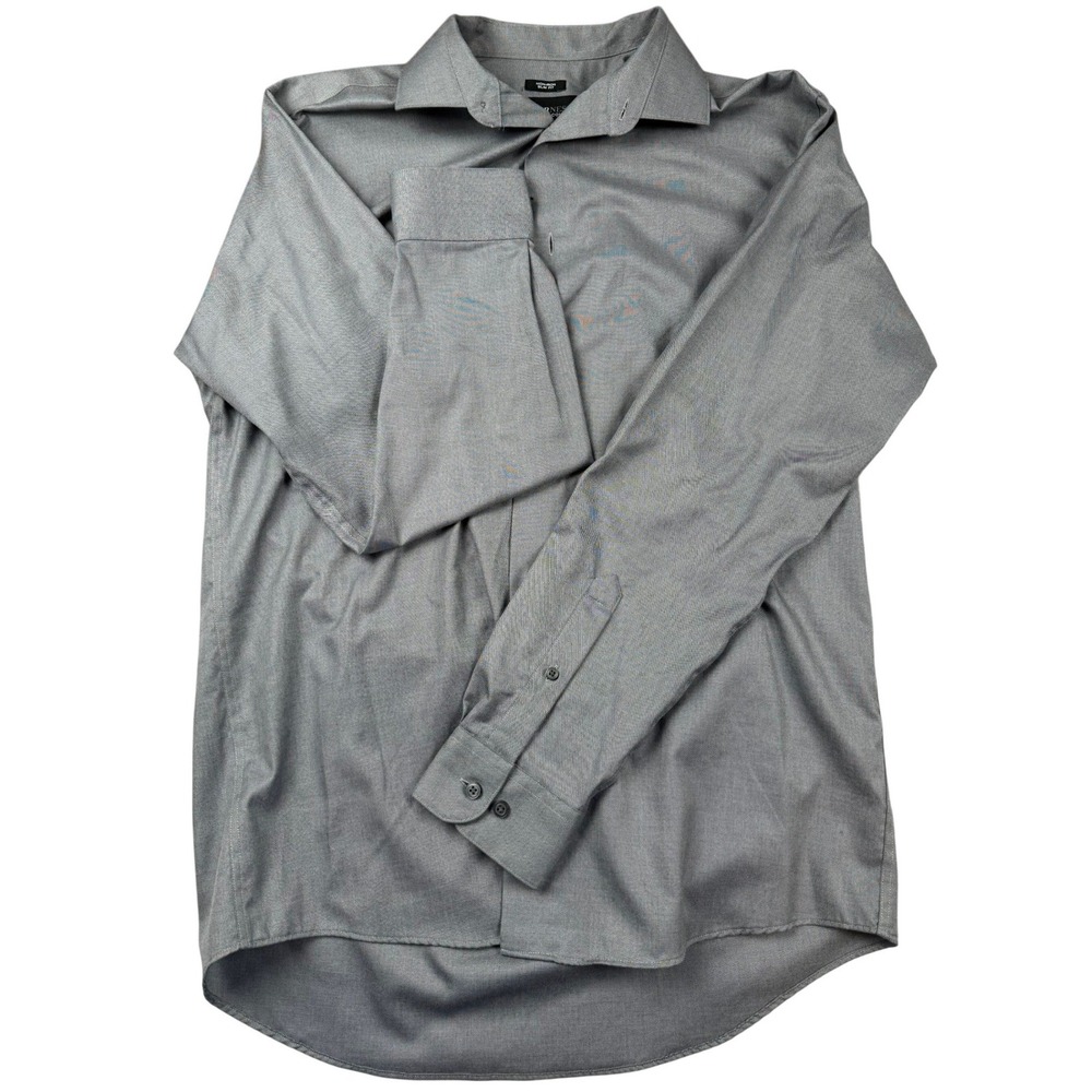 Awearness Kenneth Cole Mens 16 34/35 Slim Fit Non-Iron Dress Shirt Gray Cotton